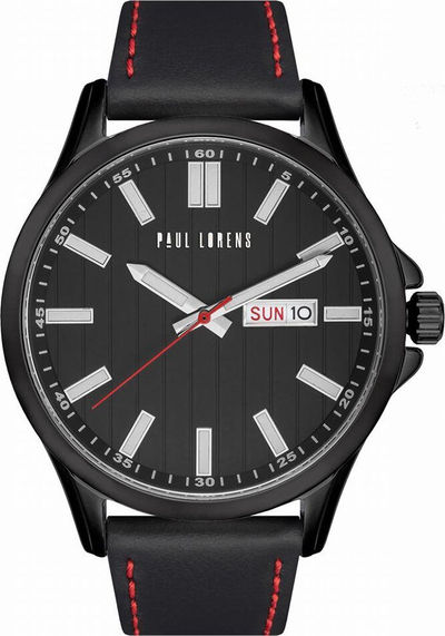 Рачен часовник Paul Lorens PL8071A3-1A3, кварц, кожен ремен, црн