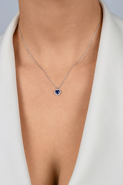 Qafore Brilio Silver me Zemër Argjendi me Zirkon Blu NCL158WB