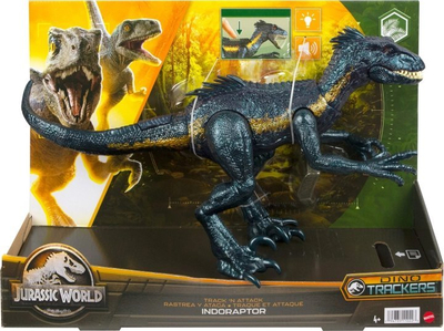 Figurë dinosaur Jurassic World Mattel Track N Attack Indoraptor, me drita dhe zëra, 18 cm, e zezë