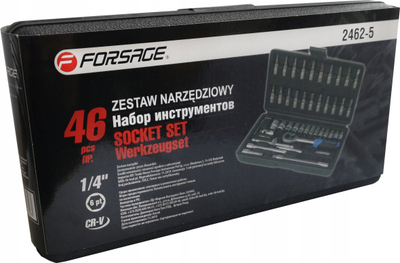 Set çelësash me koka Forsage, 1/4", 46 copë, ngjyrë argjendtë