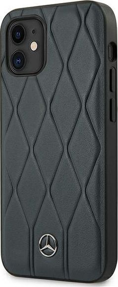 Kapak telefoni Mercedes-Benz me lëkurë origjinale Quilted Wave, për iPhone 12 Mini, lëkurë natyrale, blu e errët