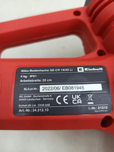 Freza kopshti Einhell GE-CR 18/20 Li E, pa kabëll, 18V, 20 cm, pa bateri