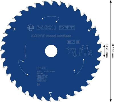 Teh sharrë rrethore Bosch Expert Wood Cordless, 165mm, 36 dhëmbë, blu