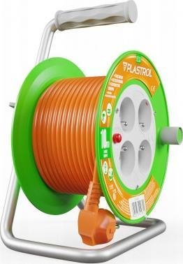Prizë zgjatuese me bobinë Plastrol STANDARD LINE, 10m, 4x prizë, portokalli