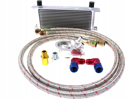 Set ftohës vaji D1Spec Oil Cooler Kit, 15 rows, me adapter, argjendtë