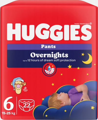 Pelena-pantallona nate Huggies Overnights, nr. 6, 15-25 kg, 22 copë