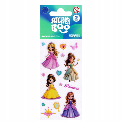 Ngjitëse StickerBoo Princesses 534614, set 3 fletë, 6x18 cm, shumëngjyrëshe