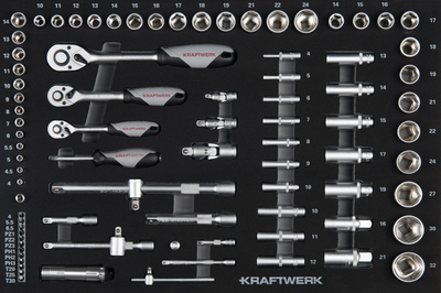 Set me çelësa Kraftwerk 105.102.011, 1/4“ + 3/8“ + 1/2“, 86 copë