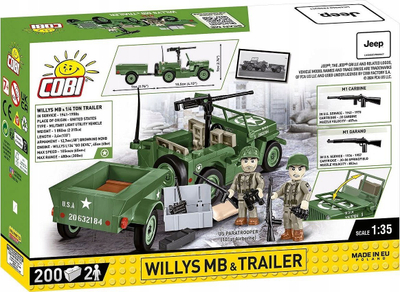 Set ndërtimi COBI Jeep Willys MB me rimorkio, 200 copë, shkalla 1:35, jeshile