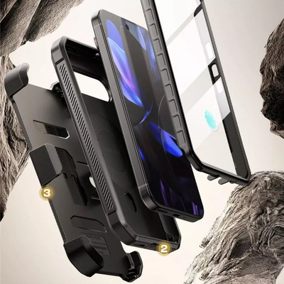 Këllëf telefoni SUPCASE Unicorn Beetle PRO Mag, për Google Pixel 9 Pro XL, me këmbë mbajtëse dhe unazë magnetike, i zi