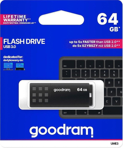 Pendrive GoodRam UME3(UME3-0640K0R11), 64GB, USB 3.2 Gen 1, 20/60Mb/s