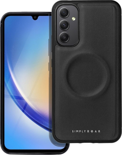 Kapotë Roar Mag Morning për Samsung Galaxy A34, lëkurë eko, kompatibel MagSafe, e zezë