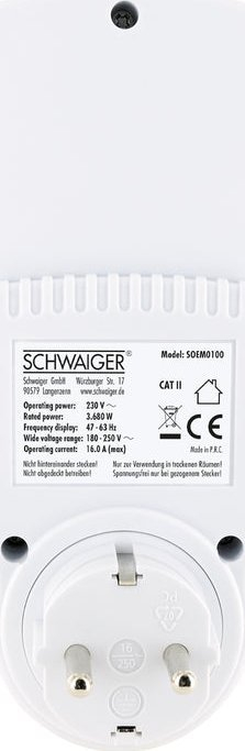 Matës rryme Schwaiger SOEM0100, 16A, 3680W, i bardhë
