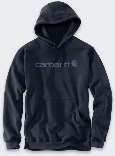 Блуза со капаче Carhartt Signature Logo, со џеб кенгур, големина L, темно сина