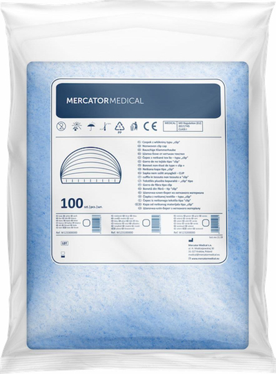 Медицинска капа Mercator Medical Non-woven Clip, 100 парчиња, сина