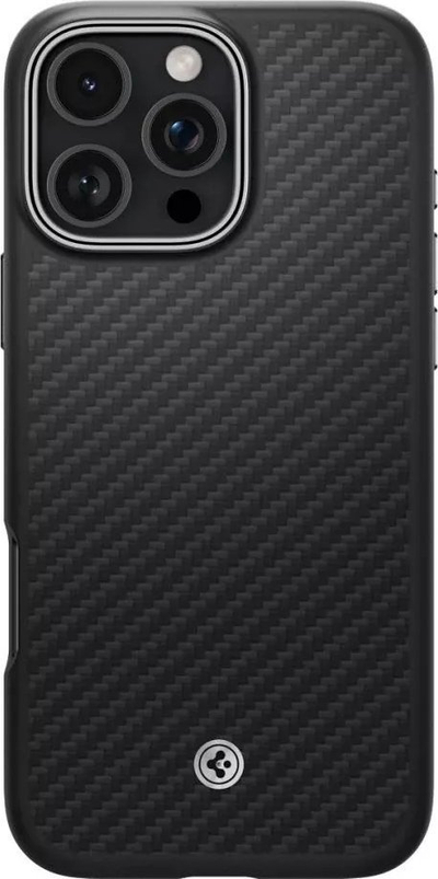 Futrollë Spigen Enzo Aramid Mag MagSafe për iPhone 16 Pro, fibër aramid, e zezë me argjend