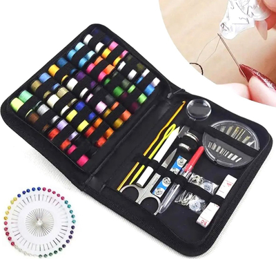 Set qepje Sewing Kit Threads XXL, 129 pjesë, në kuti me zinxhir, ngjyrë e zezë