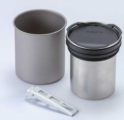 Set gatimi kampingu Soto Thermostack Original OD-TSK, çelik inoks dhe titan, kompakt, argjendtë