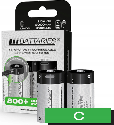 Bateri që rimbushet Liibattaries LR14 C USB C, 3000mAh, 1.5V, pako me 2 copë