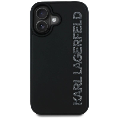 Futrollë Karl Lagerfeld Klhcp16Srbkgvck për iPhone 16, 3D Rubber, me shkëlqim glitter, e zezë