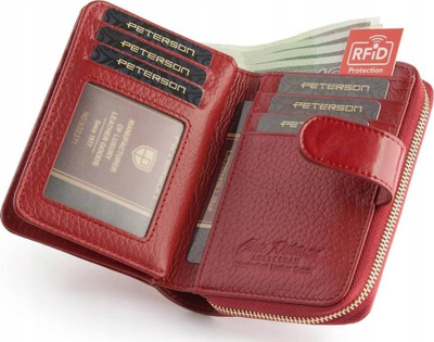 Portofol lëkure për goca Peterson, RFID, mbyllje me zinxhir, i kuq