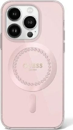 Futrollë Guess GUHMP16LPFTDTEP për iPhone 16 Pro, MagSafe, me gurë shkëlqim, rozë
