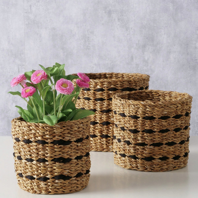 Set me shporta dekorative Boltze Home Bokar, 3 copë, bari deti, ngjyrë natyrale dhe të zeza