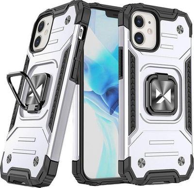 Futrollë Wozinsky Ring Armor për iPhone 14, me unazë mbajtëse, mbron nga goditjet, ngjyrë argjendtë