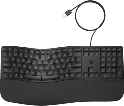 Тастатура HP 485 Comfort, со кабел, ергономска, црна