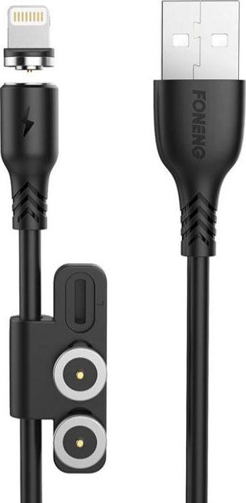 Kabllo karikimi Foneng X62 3 në 1, USB A në USB C micro USB Lightning, 1 m, e zezë