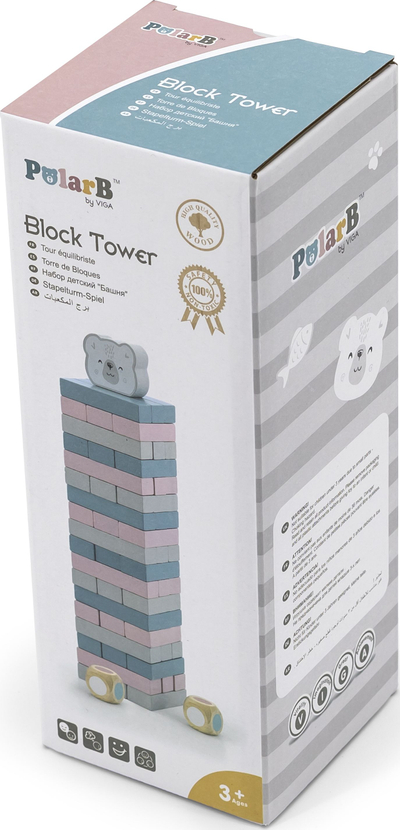Lojë kulla druri Viga Tower Puzzle Polar Bear, druri ahu, shumëngjyrëshe