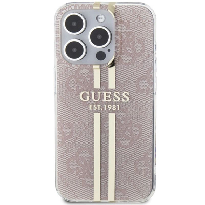 Kollëf telefoni Guess IML 4G Gold Stripe për iPhone 14 Pro Max 6.7", TPU PC, rozë