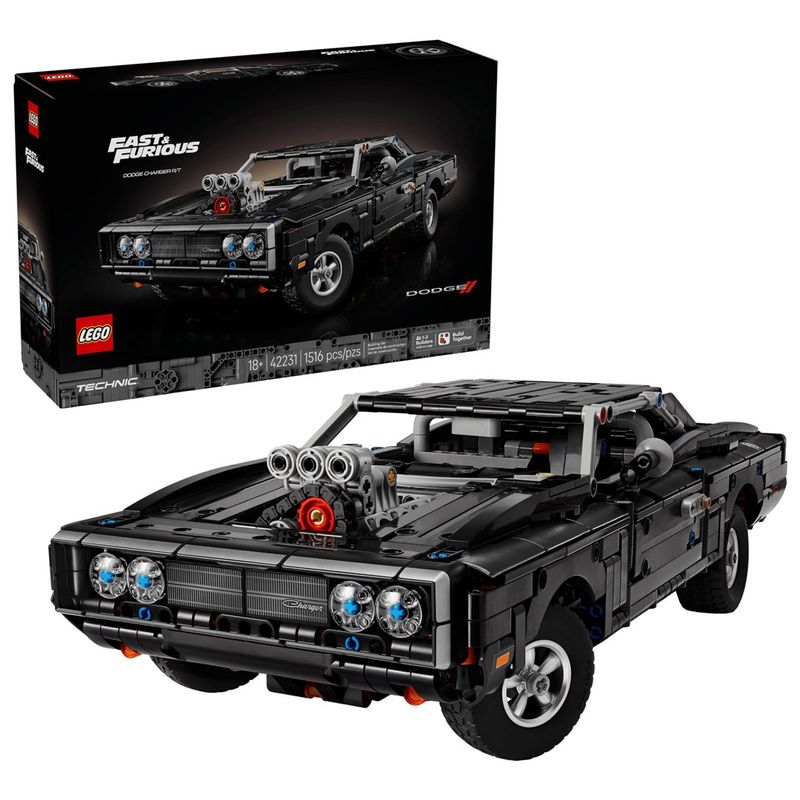 Set LEGO Technic Dodge Charger R/T 42231, 1516 pjesë, model makine, i zi
