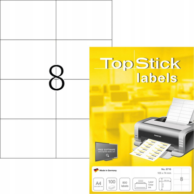 Etiketa vetëngjitëse TopStick ILK 8716, 105 x 74 mm, A4, të bardha