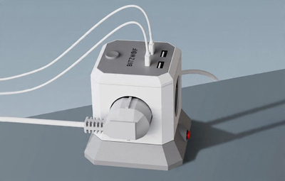 Zgjatës elektrik BlitzWolf BW-EC1, 4xAC 4xUSB, 1.8 m, gri e bardhë