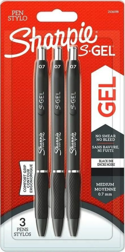 Set stilolapsa xheli Sharpie S-GEL, 0.7mm, 3 copë, të zinj