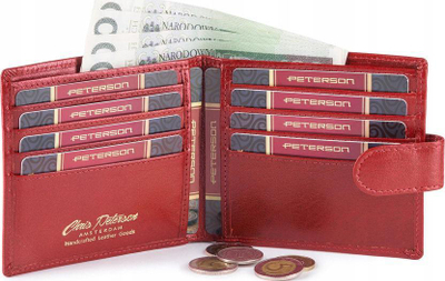 Portofol meshkujsh Peterson Thin, lëkurë natyrale, me kapëse, i kuq