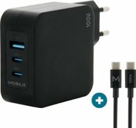 Karikues muri Mobilis 100W GaN, 2x USB C, 1x USB A, me kabllo 2m, i bardhë
