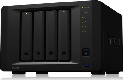 Regjistrues rrjeti Synology DVA3221, 4 slote HDD, AI video‑analizë, i zi