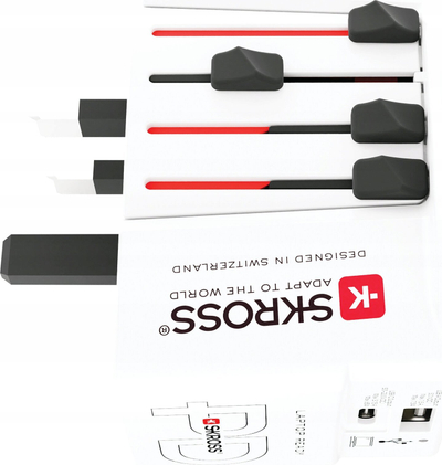 Adapter udhëtimi Skross MUV USB AC65PD, prizë universale, USB-C PD dhe USB-A, i bardhë