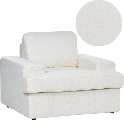 Karrige e thellë Alla Boucle, tapiceri boucle, stil modern, e bardhë krem