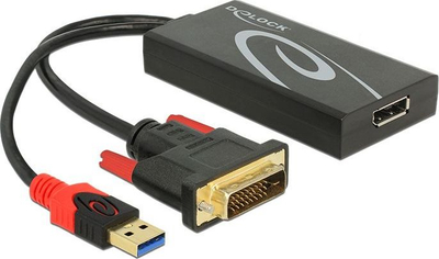 Adapter video Delock 62596, nga DVI-D në DisplayPort 1.2, 4K 30Hz, i zi