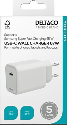 Karikues Deltaco USBC-GAN05, GaN, USB-C, i bardhë