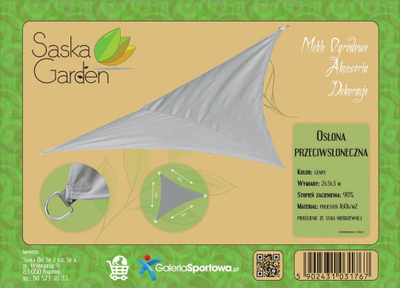 Çadër dielli Saska Garden, trekëndore 3x3x2 m, poliestër, gri