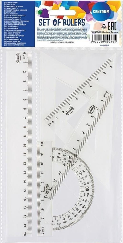 Set gjeometrie Centrum 80946, plastik, 20cm, transparent