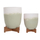 Set vazo dekorative HomeMarkt SEON HM4686.09, terrakotë, bazë dru teak, e bardhë me jeshile