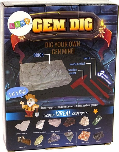 Set gërmimi Leantoys Gem Dig, 12 gurë të çmuar, lodër edukative, shumëngjyrësh
