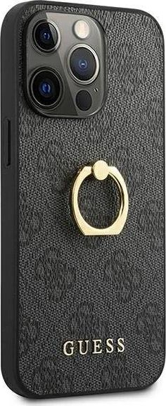 Mbrojtëse telefoni Guess Logo me unazë në pjesë të pasme, për iPhone 13 Pro, gri e errët
