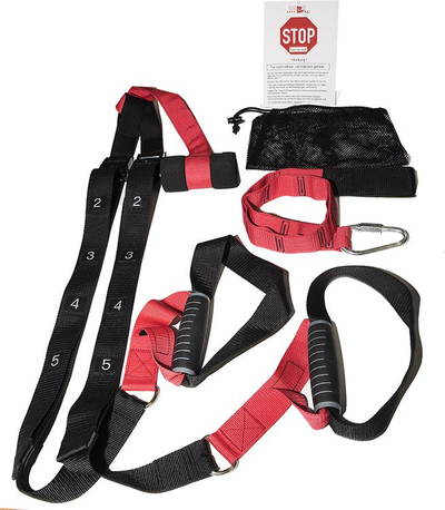 Rrip trajnimi Christopeit Fitness Sling Trainer 1682, me gjatësinë që rregullohet, për stërvitje trupi, i kuq e zi