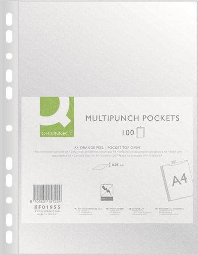 Qese mbrojtëse dokumentesh Q-CONNECT A4, PP, 50 mikron, transparente